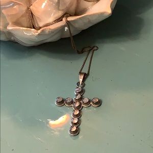 Silver Moonstone Cross Necklace